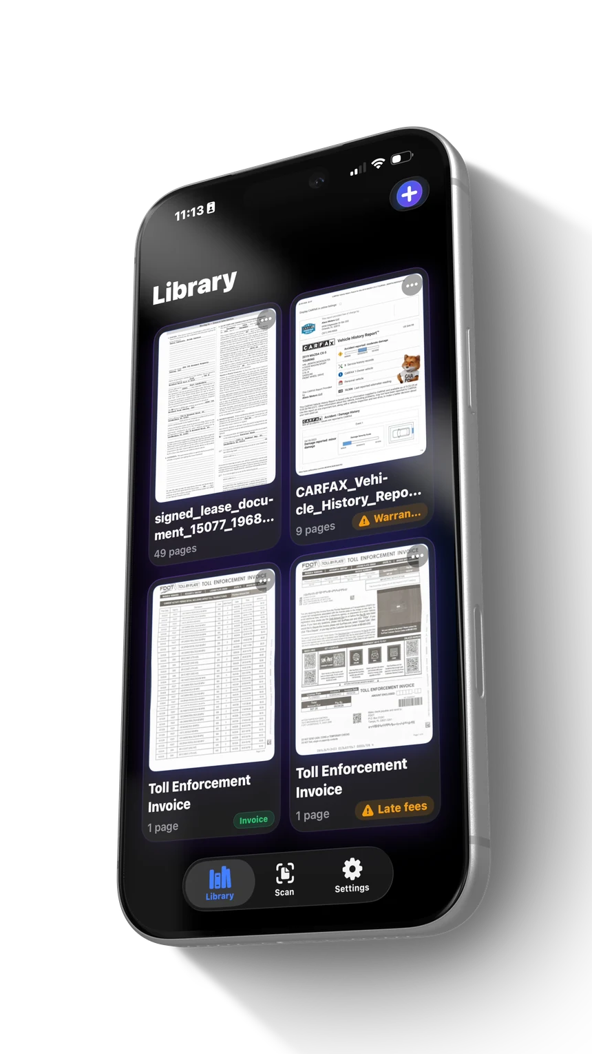 PDFChat AI on iPhone — your scanned document library